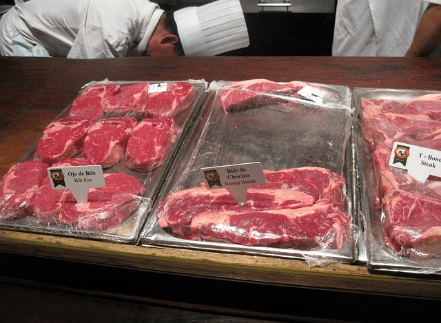 Various cuts of meat on display in a butcher shop, related to legal requirements for buying a butcher shop in NSW.